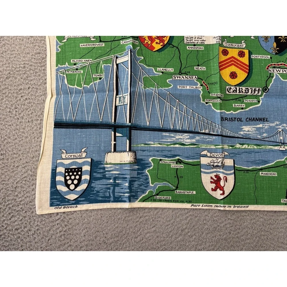 Vintage Old Bleach Severn Bridge Tea Towel Irish Linen Wales MCM